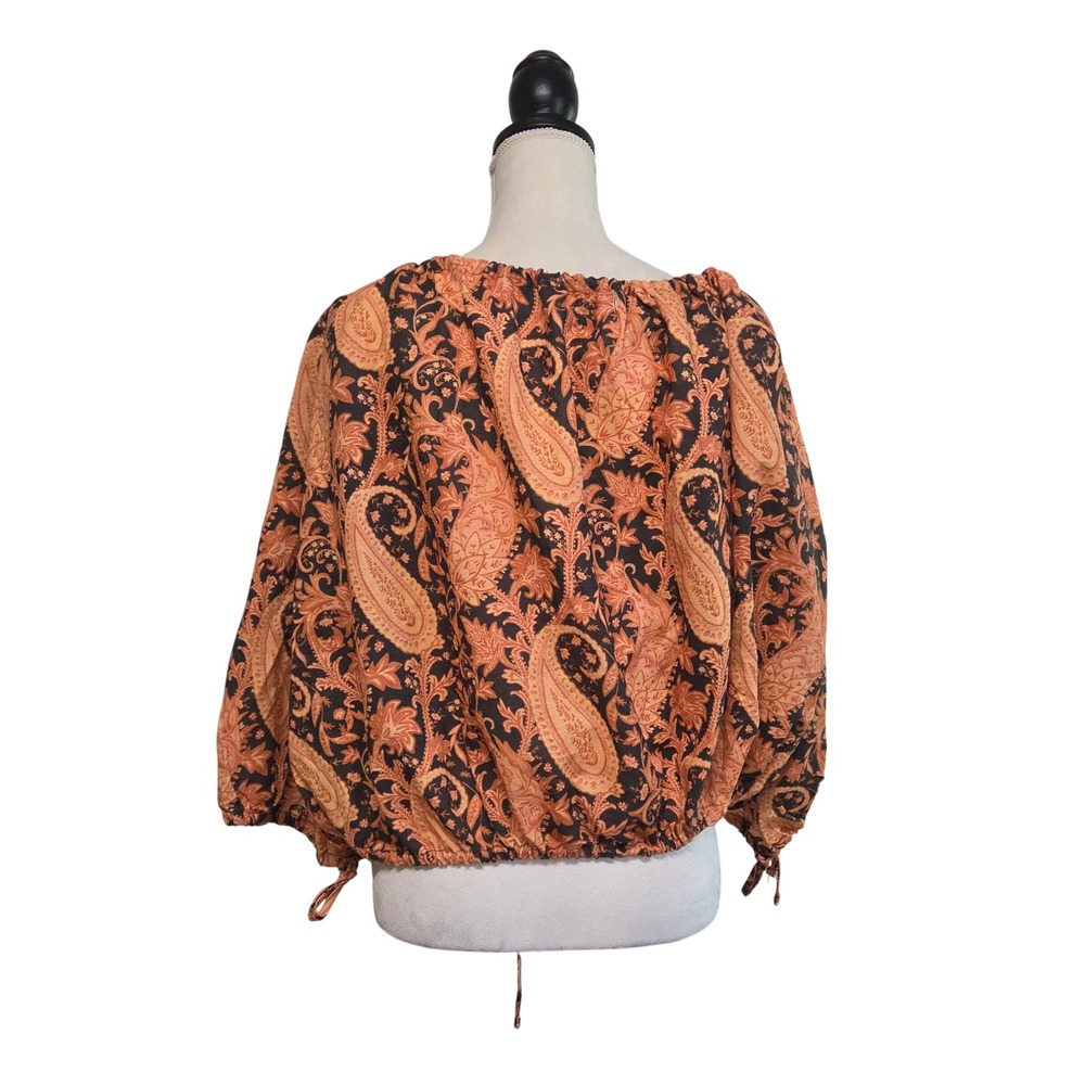 NWT Charlie Holiday Mila Blouse Burnt Paisley Orange Linen Cotton Top Size XL - Picture 3 of 9
